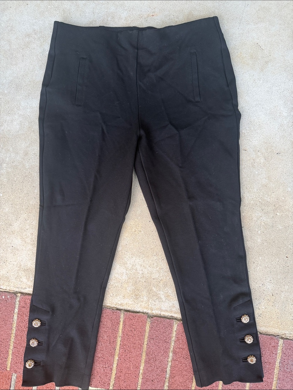 Chico's Black Ankle Pants with Decorative Hem Buttons